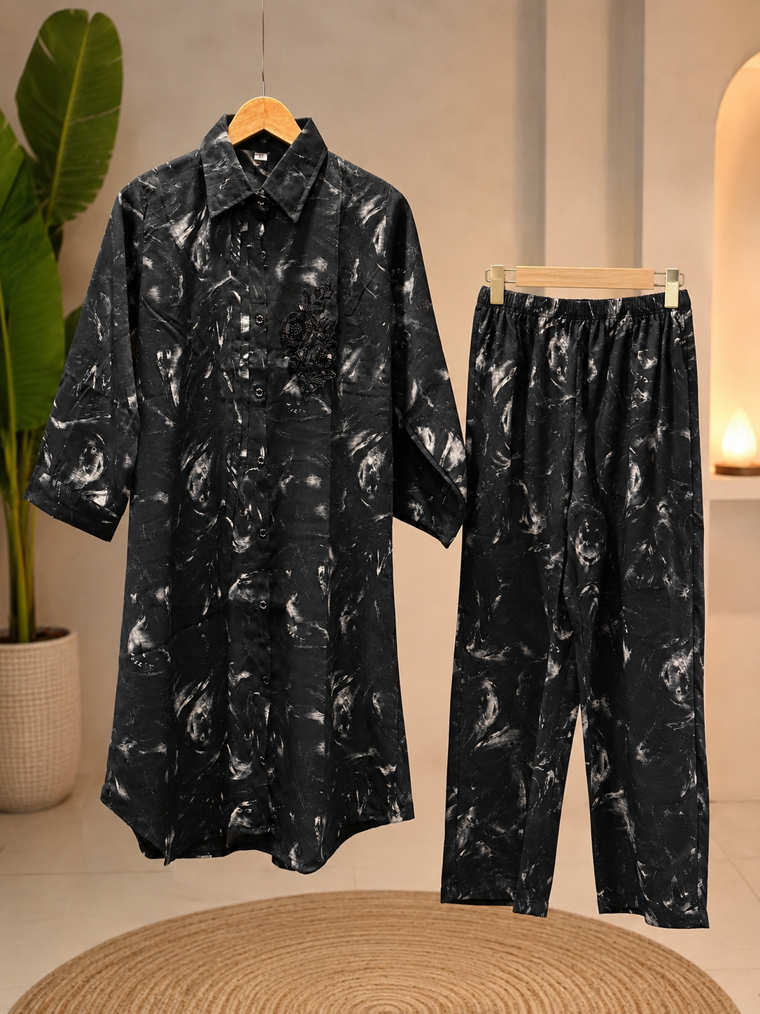 Crape Imported Fabric Co Ord set- Black