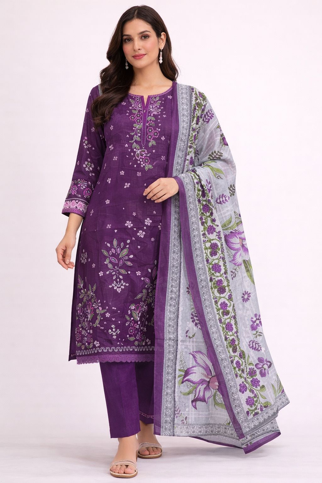 Purple Printed Lawn Suit Set