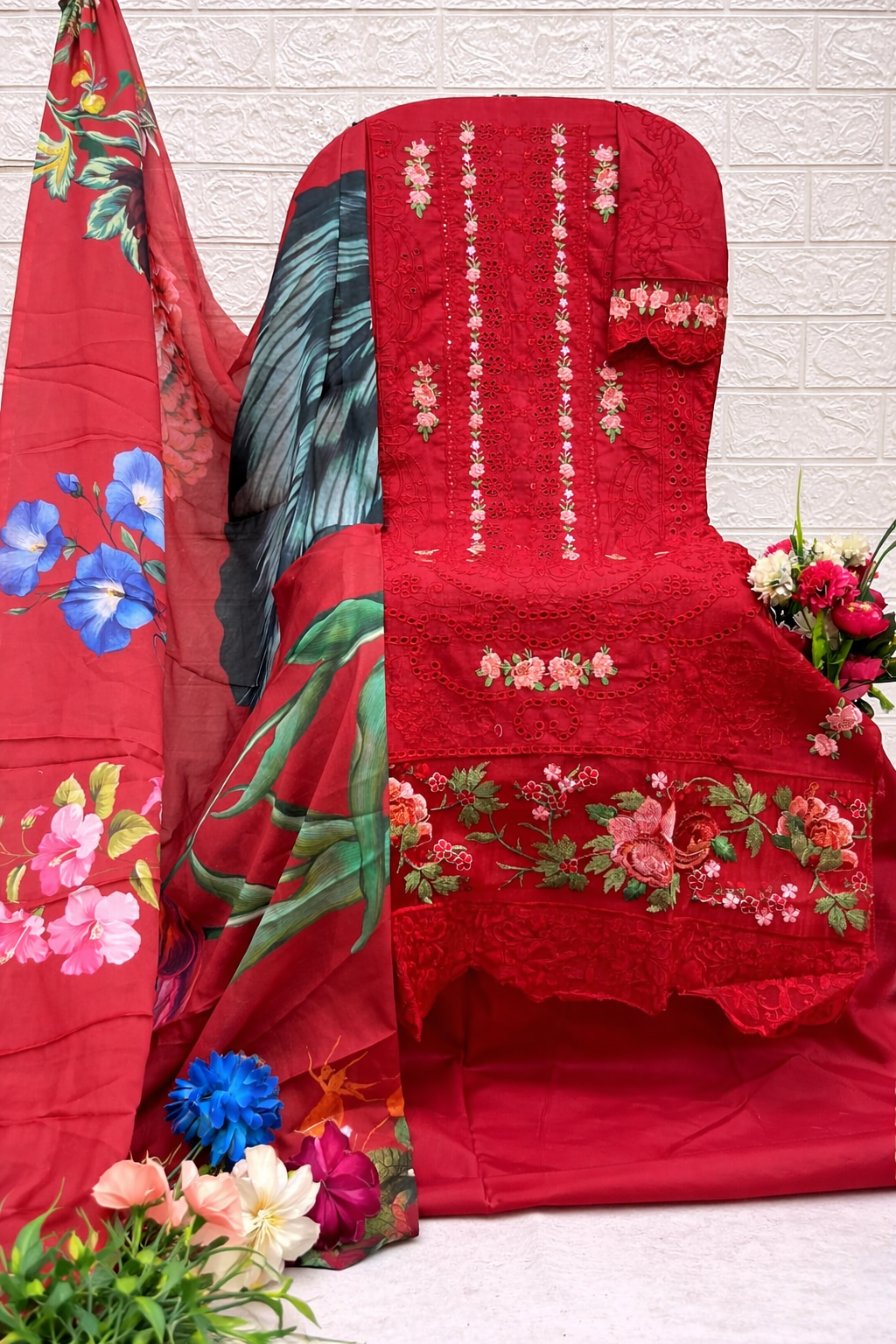 Unstitched Suit Set Red