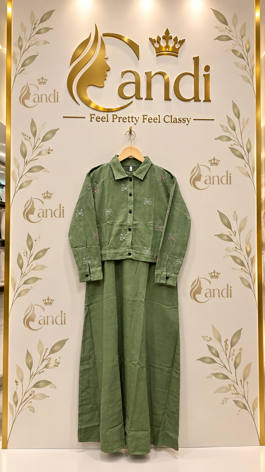 Green Embroidered DENIM SET