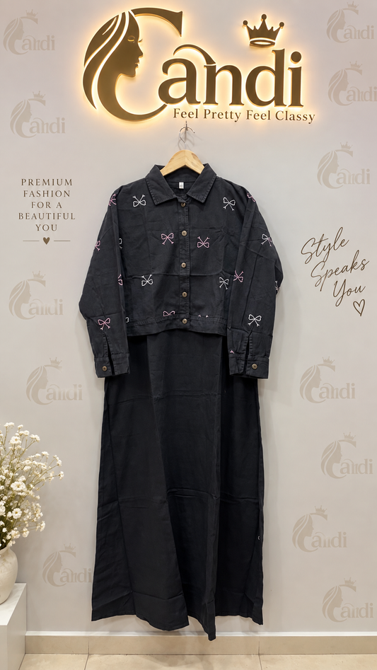 Black Bow Embroidered Jacket DENIM SET