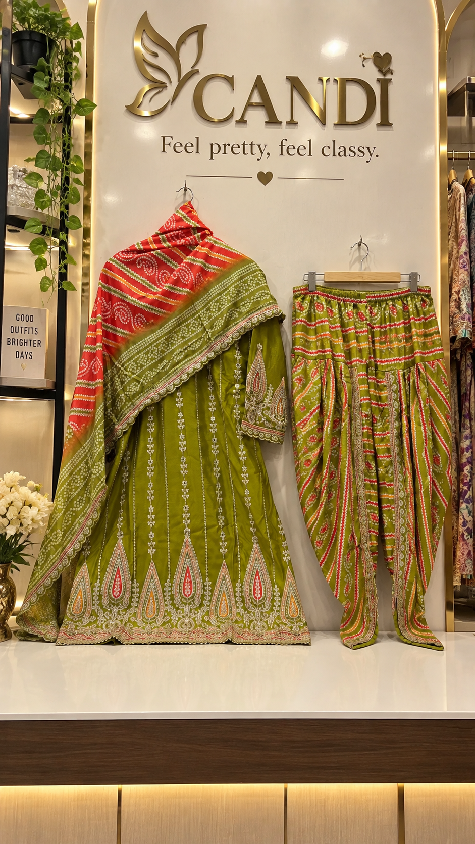 Olive Green Heavy Embroidered Dhoti Kurti Set
