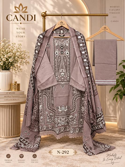 Taupe Pakistani Cotton lawn Suit Set