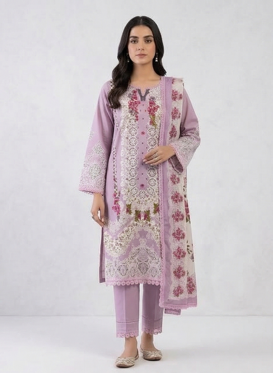 Lavender Cotton Printed Suit Set