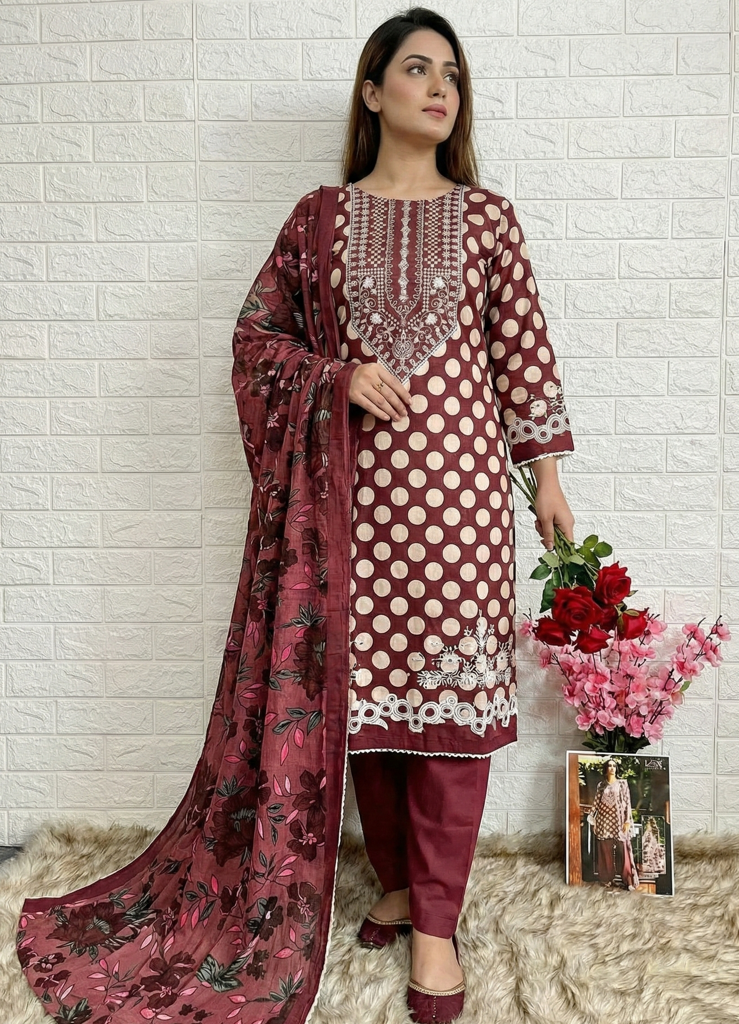 Maroon  Printed Lawn Suit Set