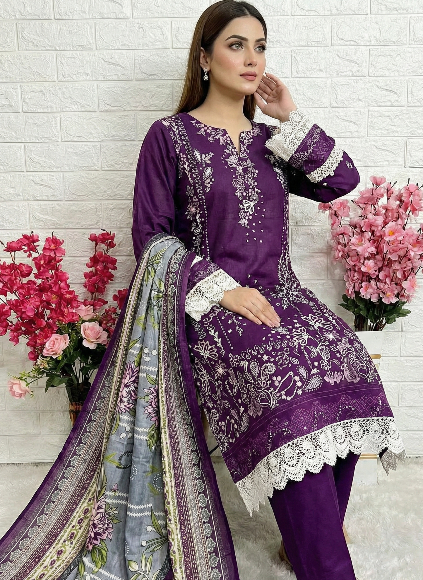Purple Printed Lawn Suit Set