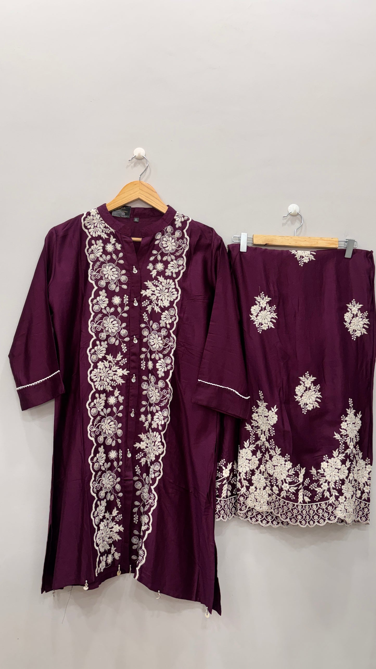 Wine Plum Luxe Embroidered Kurta Pant Set