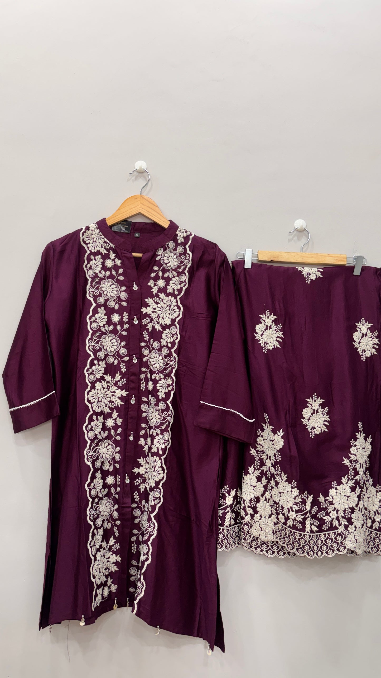 Wine Plum Luxe Embroidered Kurta Pant Set
