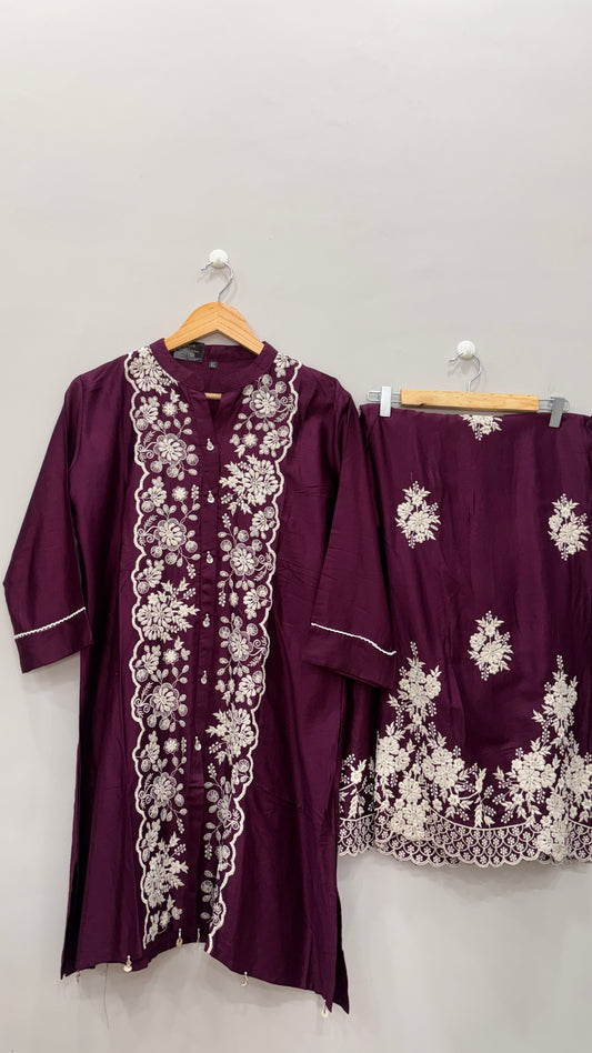 Wine Plum Luxe Embroidered Kurta Pant Set