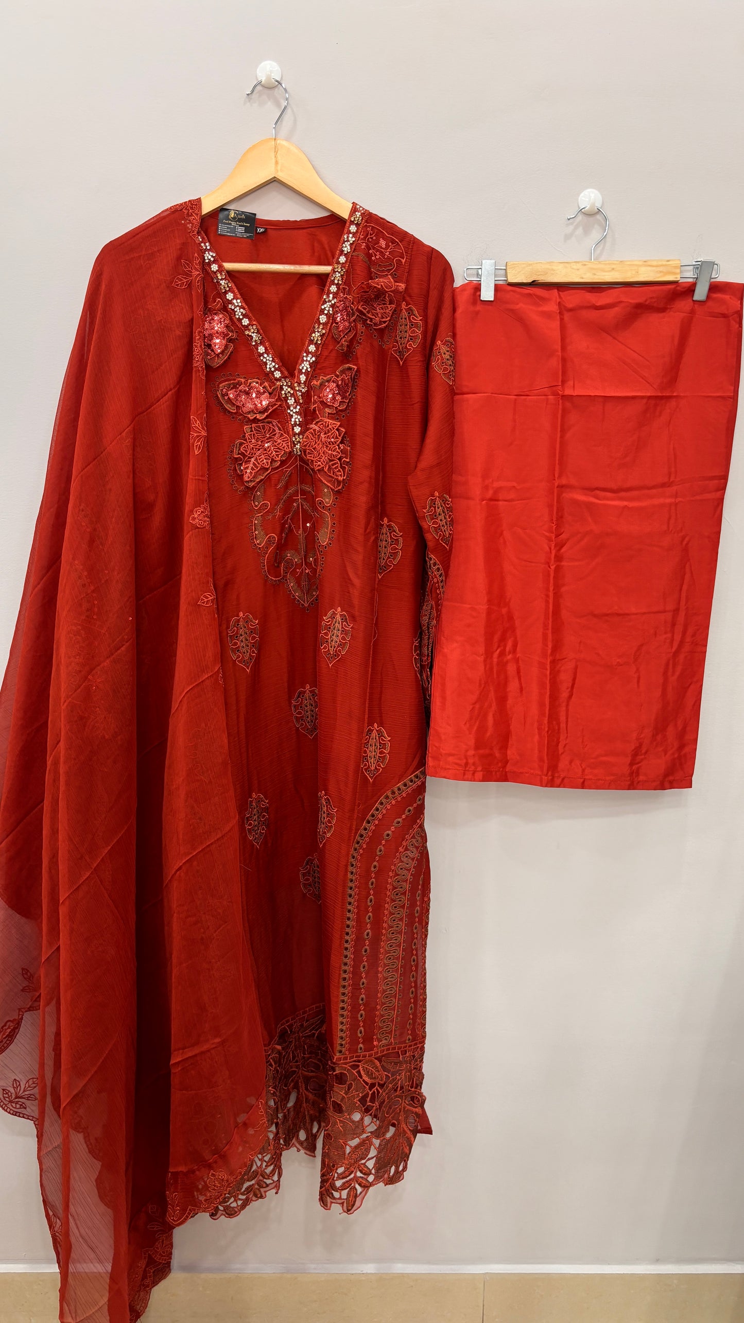 Zarmina Red Embroidered Suit Set