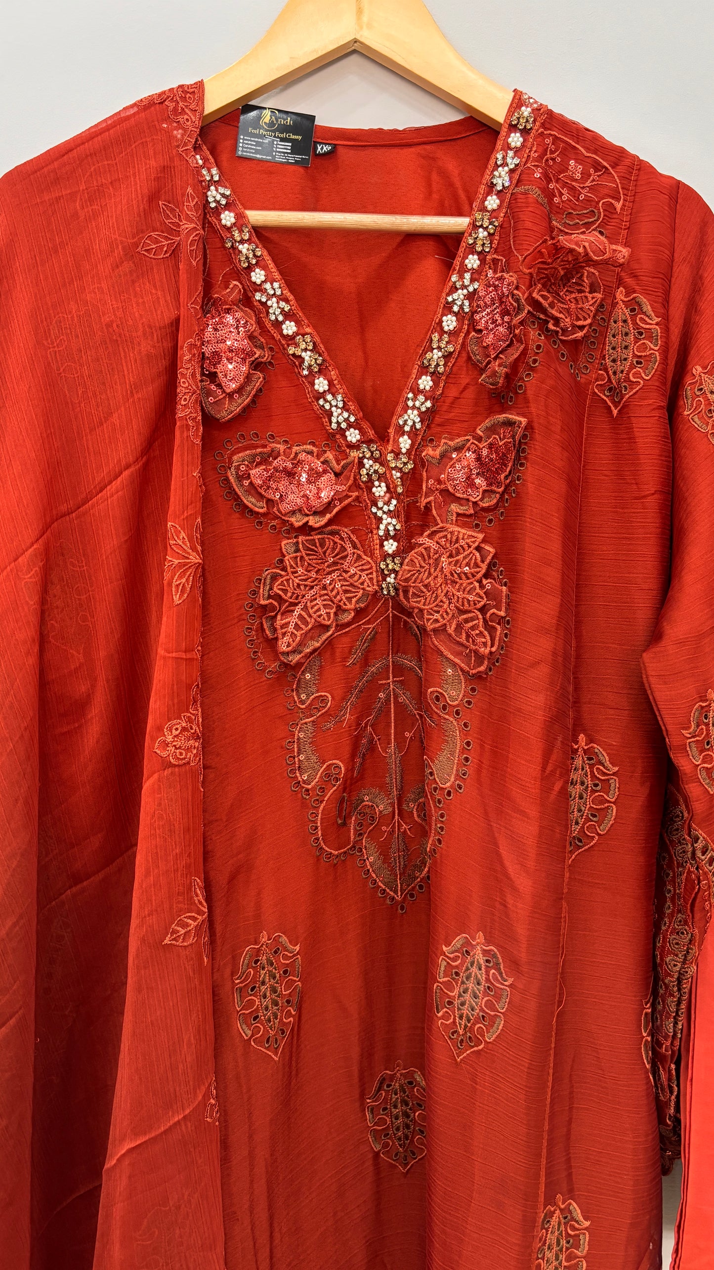 Zarmina Red Embroidered Suit Set