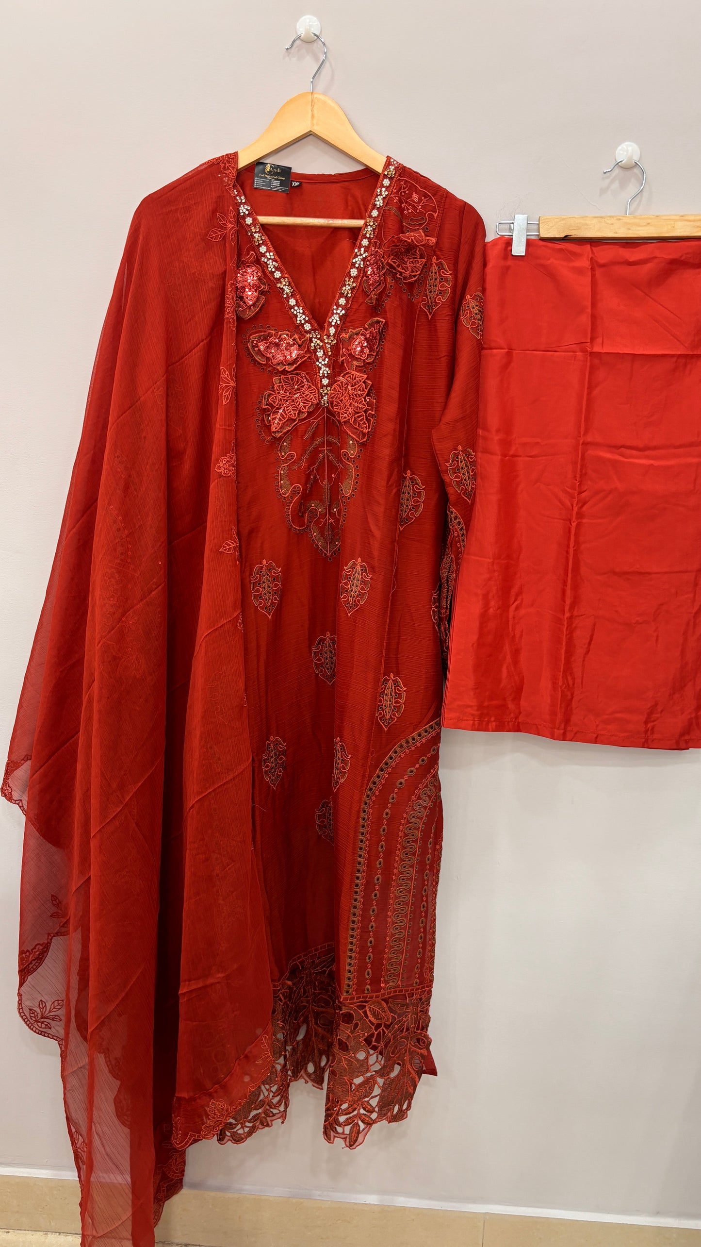 Zarmina Red Embroidered Suit Set