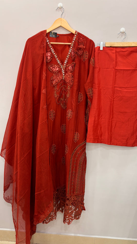 Zarmina Red Embroidered Suit Set