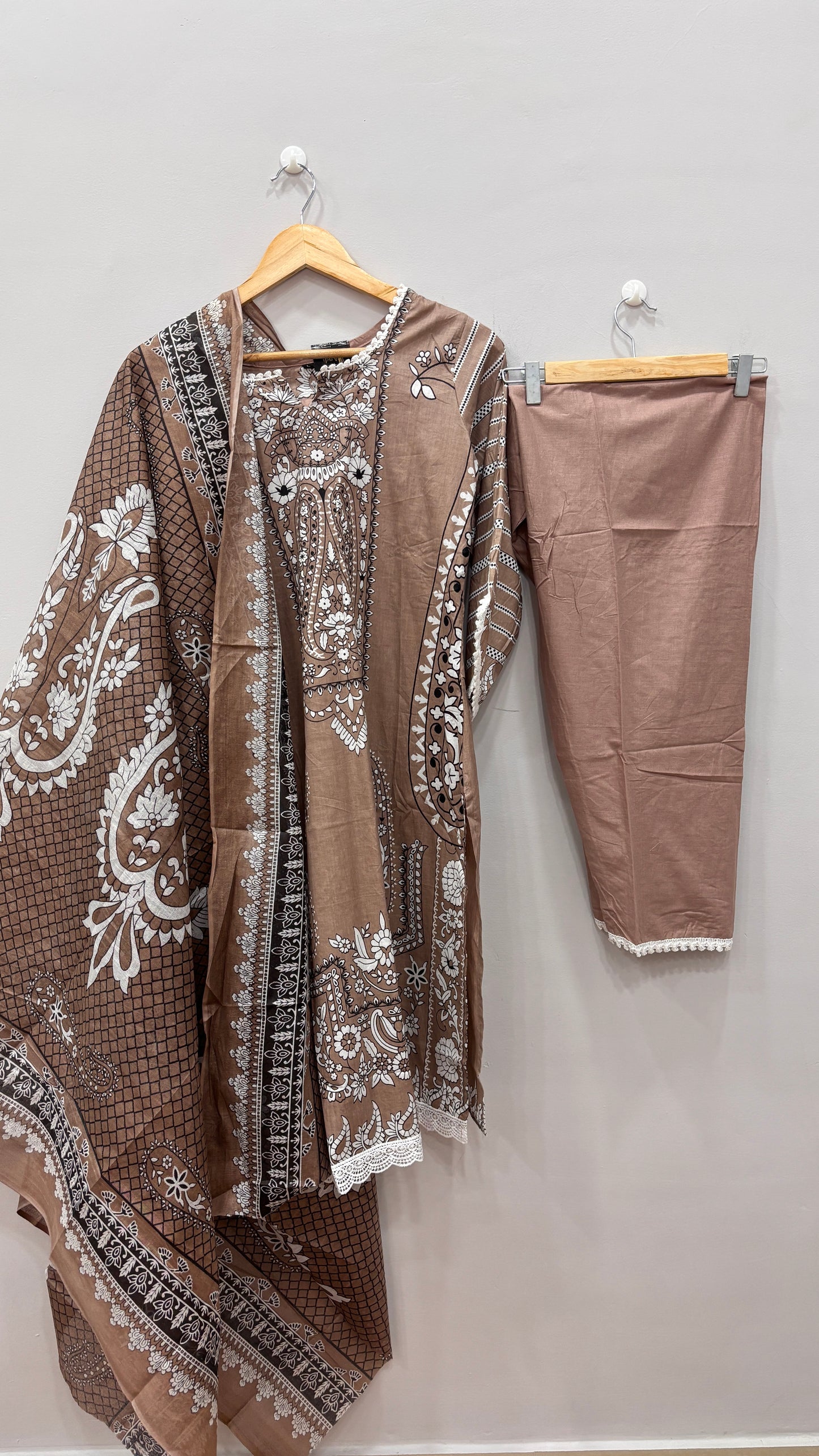 Taupe Pakistani Cotton lawn Suit Set