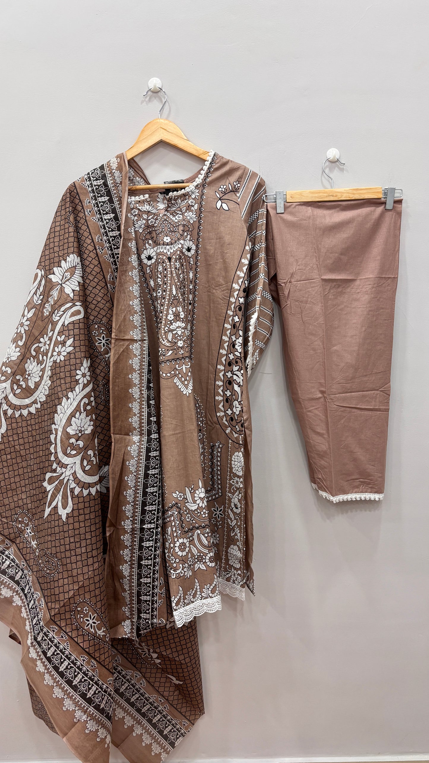 Taupe Pakistani Cotton lawn Suit Set