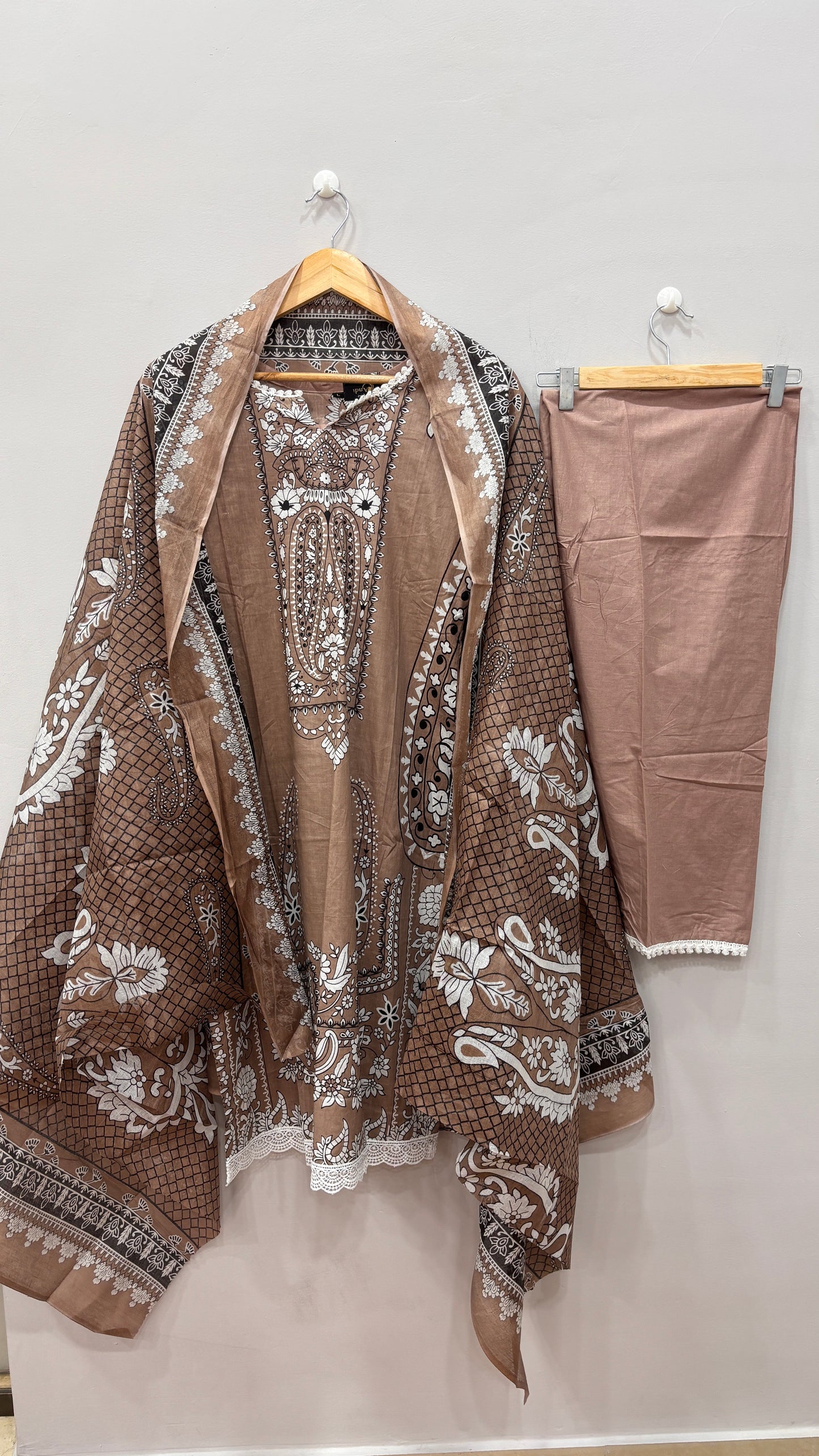 Taupe Pakistani Cotton lawn Suit Set