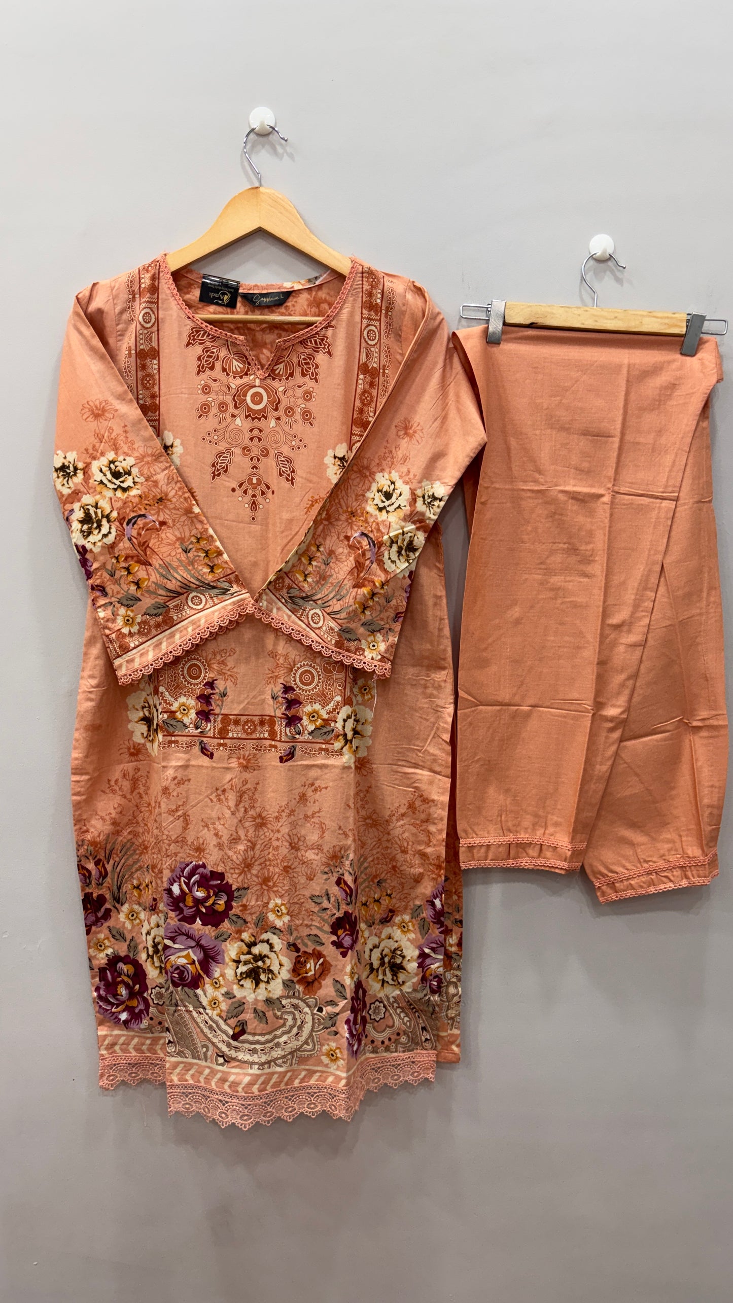 Lawn Suit Set – Peach & Plum