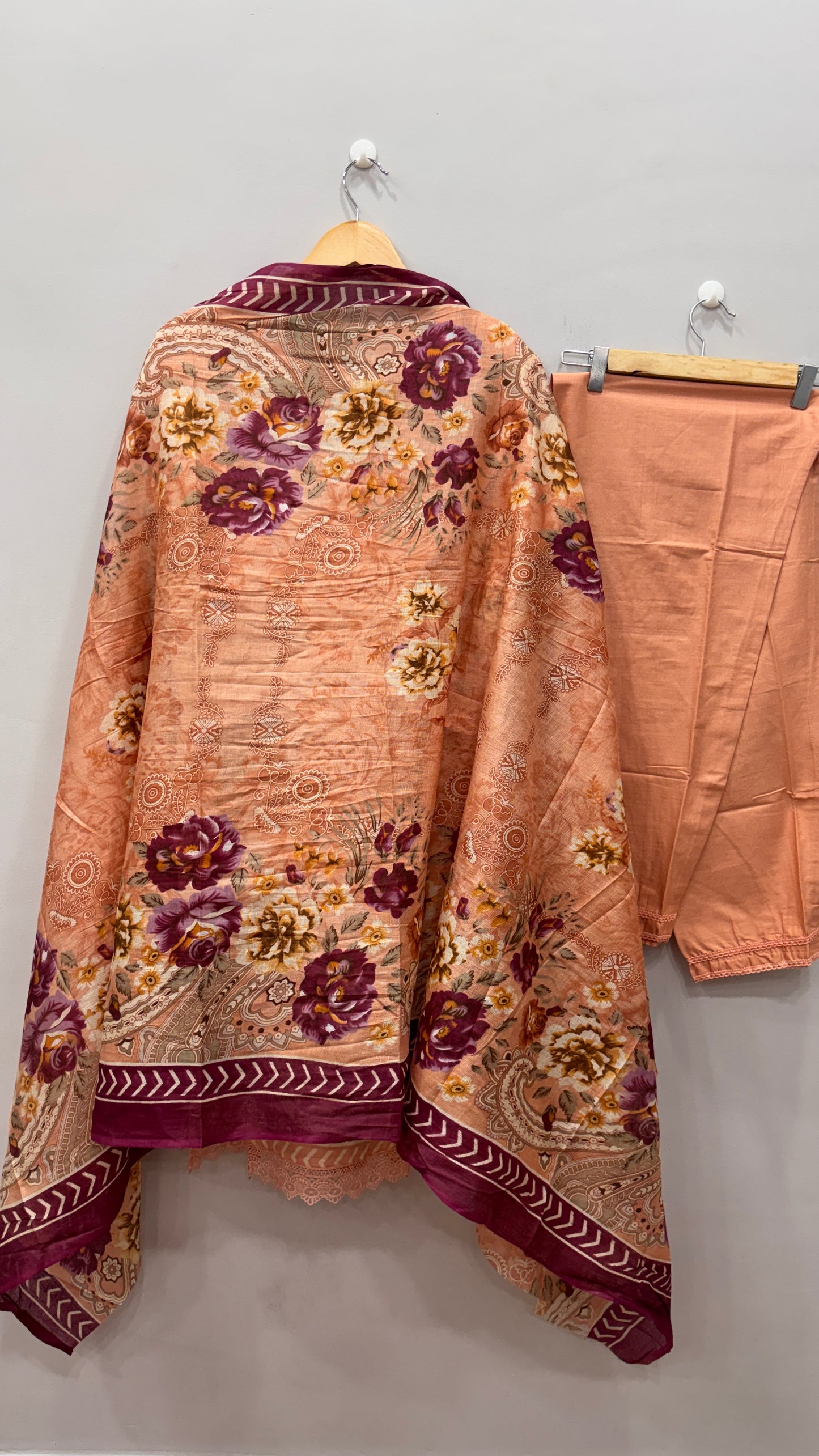 Lawn Suit Set – Peach & Plum