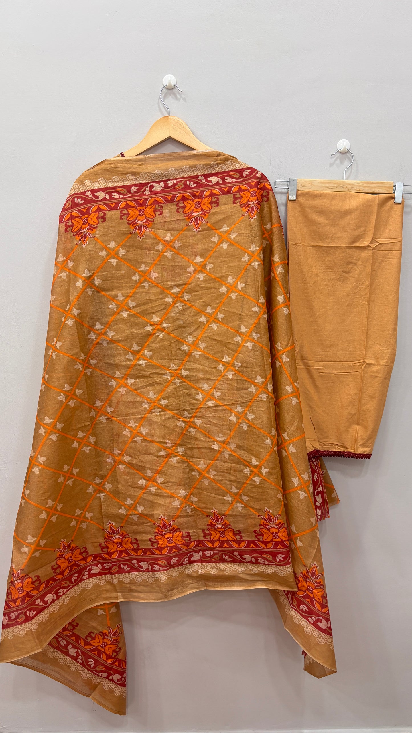 Lawn Suit Set-Beige Printed