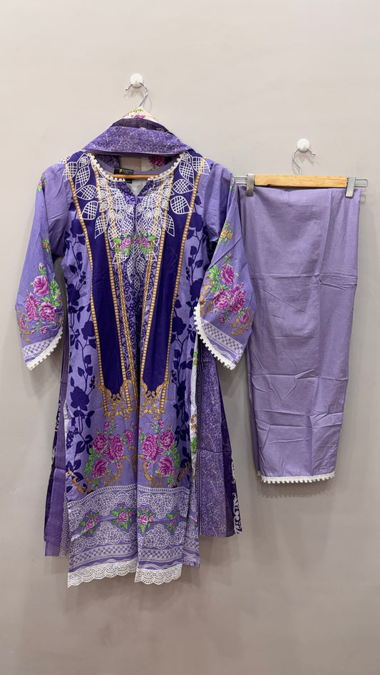 Lawn Suit Set-Lavender Cotton