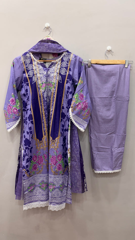 Lawn Suit Set-Lavender Cotton