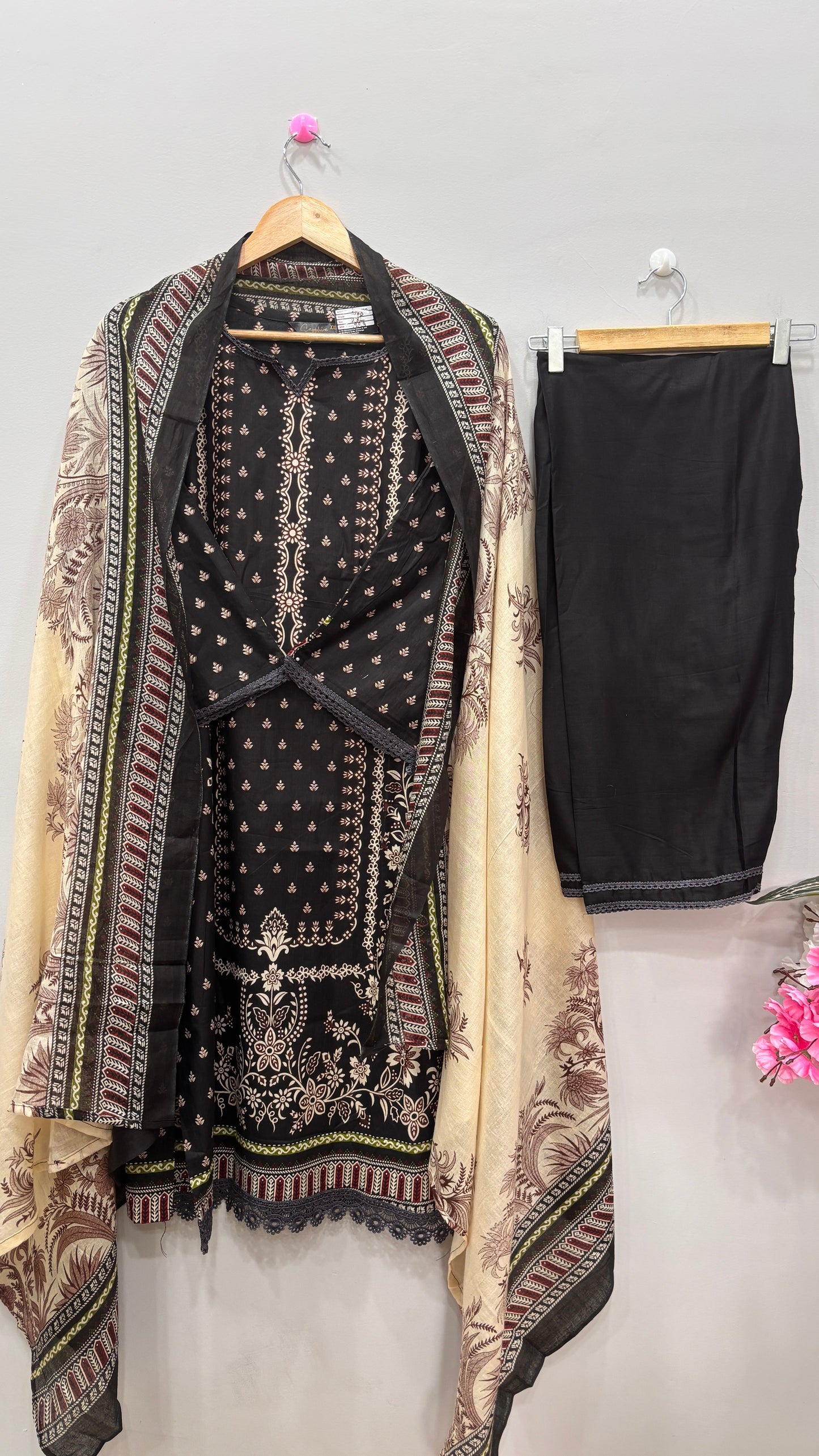 Black Cotton lawn Printed Kurta Set