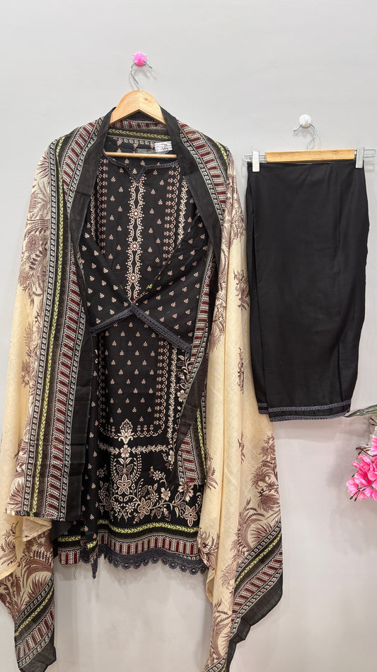 Black Cotton lawn Printed Kurta Set