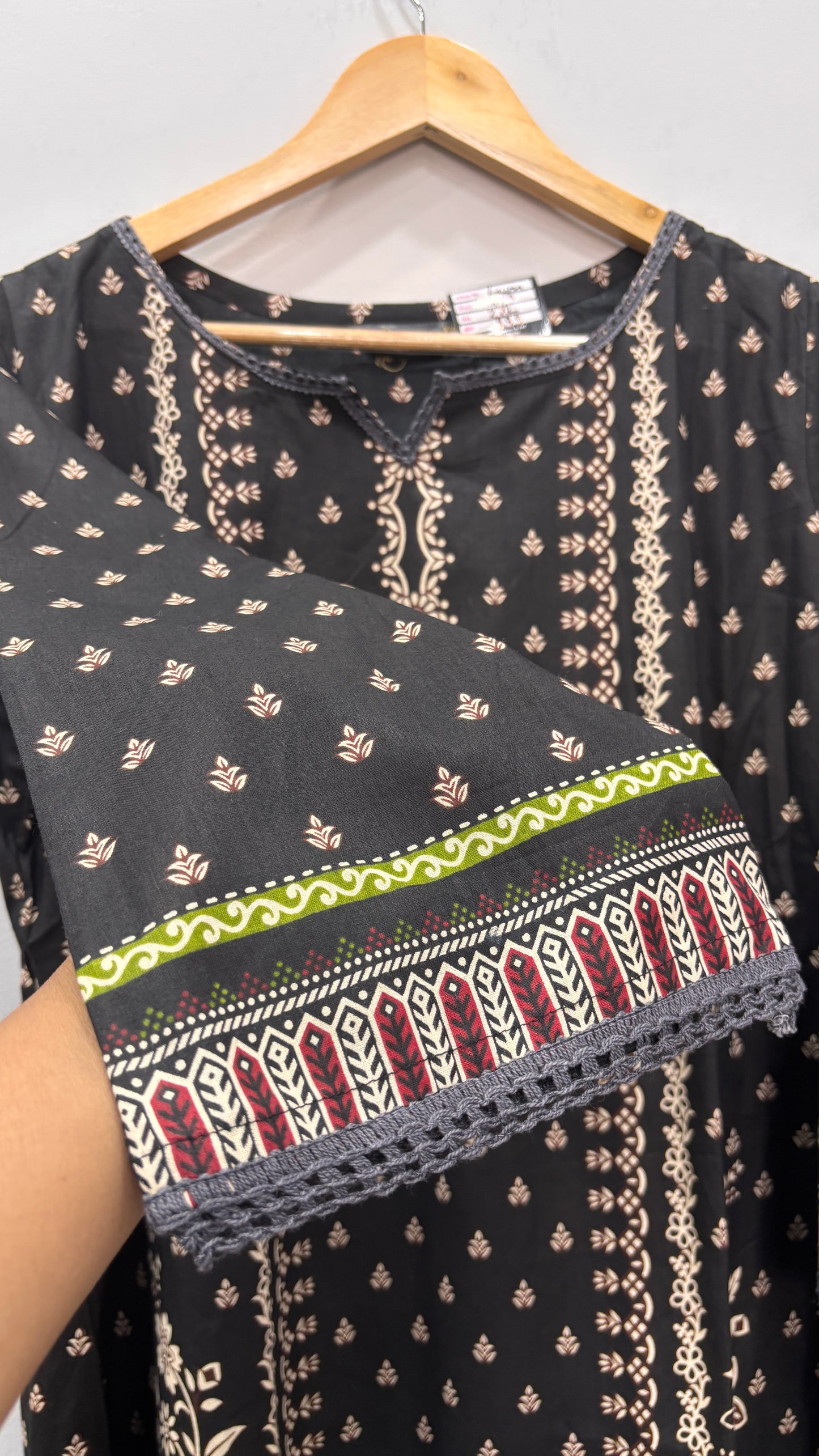 Black Cotton lawn Printed Kurta Set