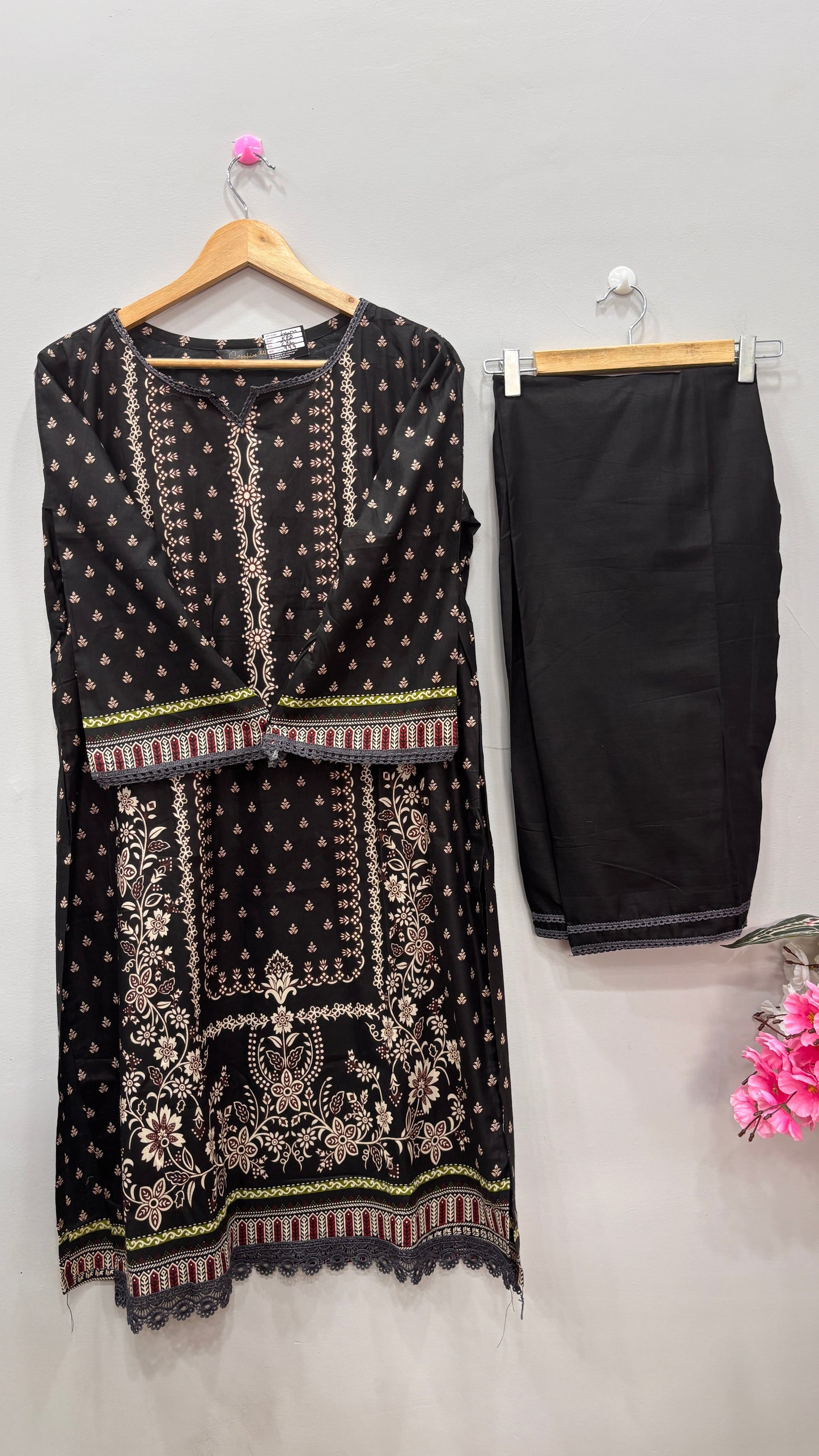 Black Cotton lawn Printed Kurta Set