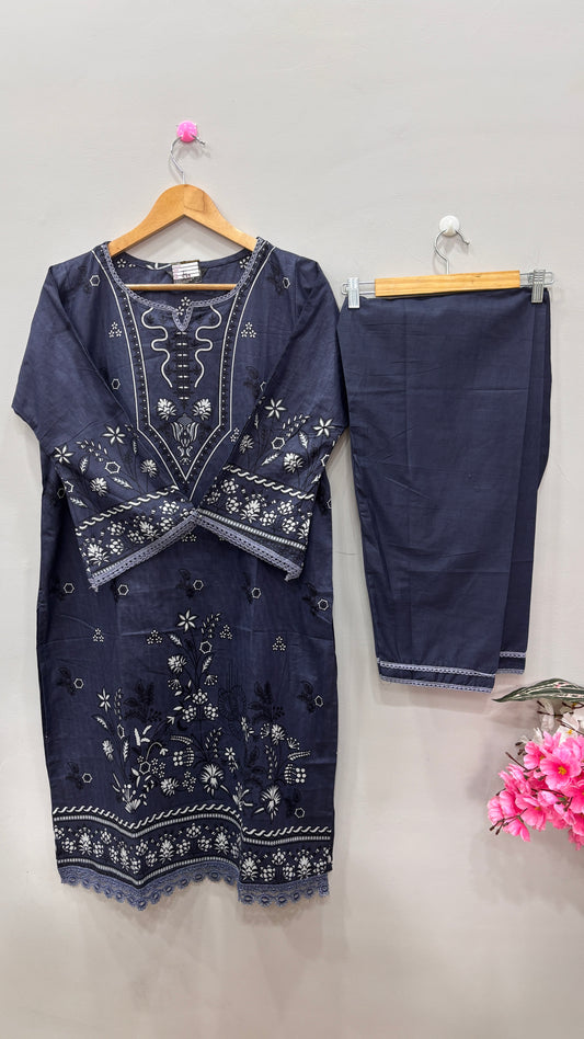 Blue-cotton lawn-kurta-set-dupatta