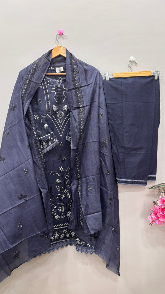 Blue-cotton lawn-kurta-set-dupatta