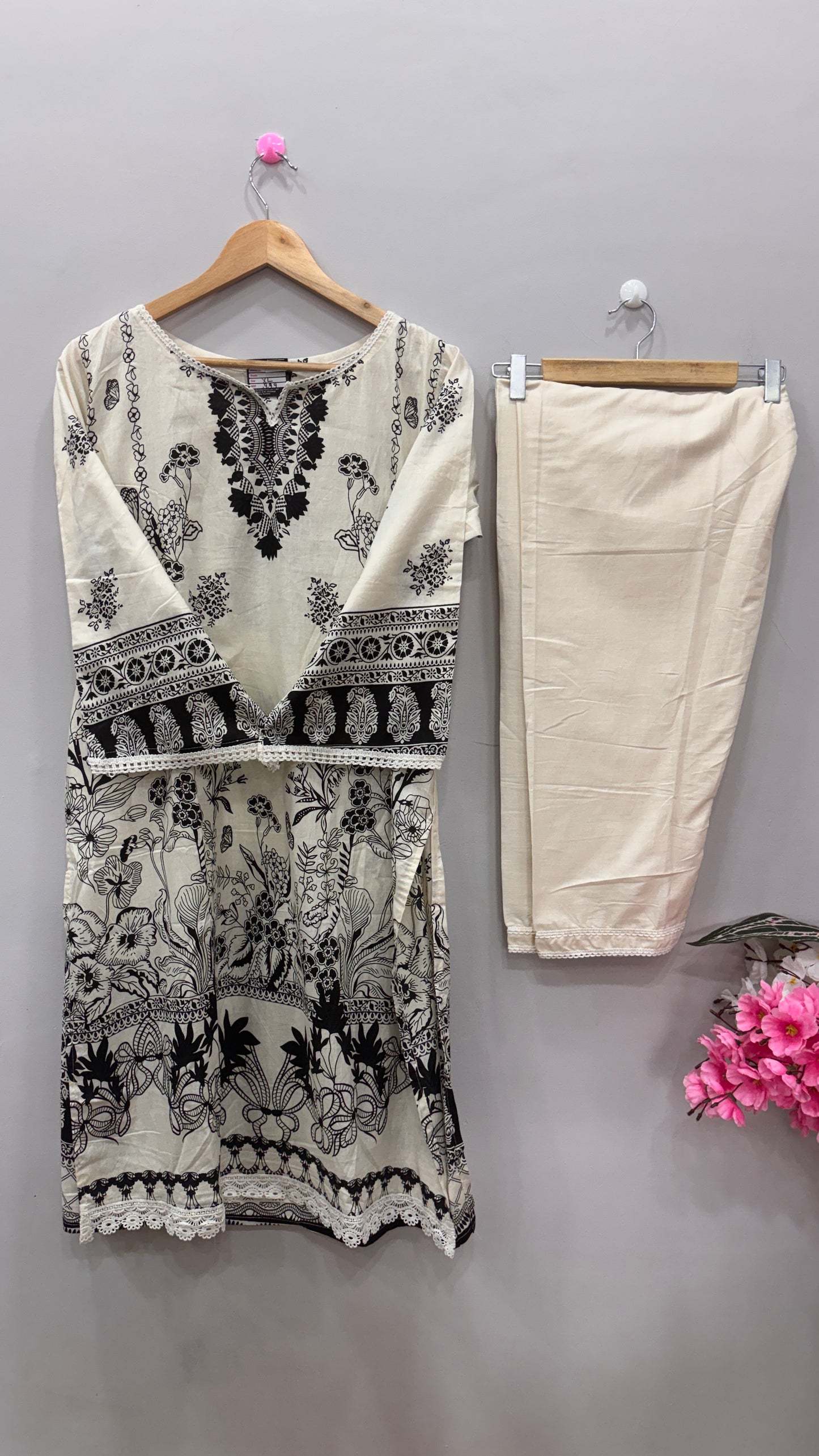 Black & White Cotton Printed lawn Suit Set