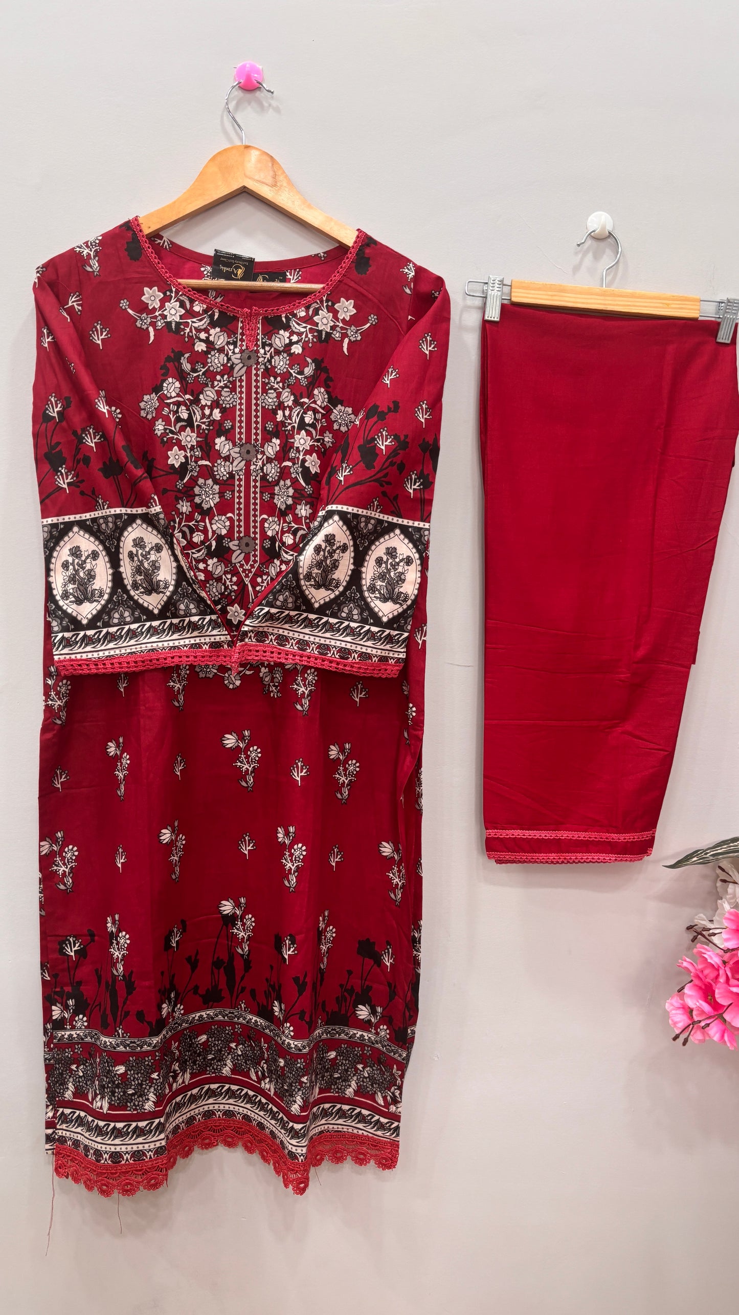 Maroon Cotton Printed lawn Suit Set