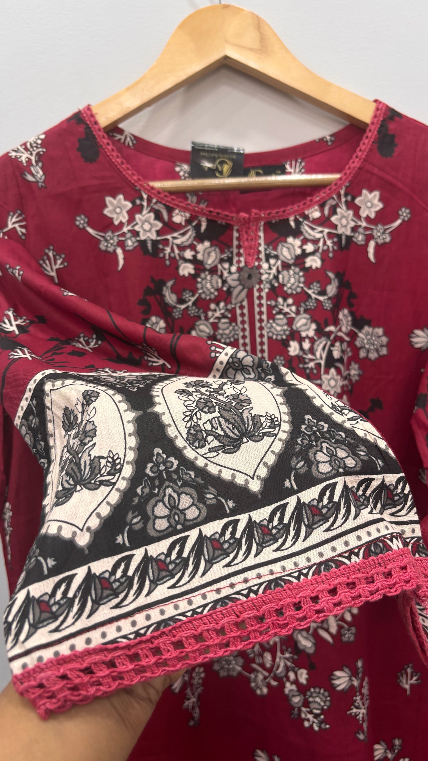 Maroon Cotton Printed lawn Suit Set