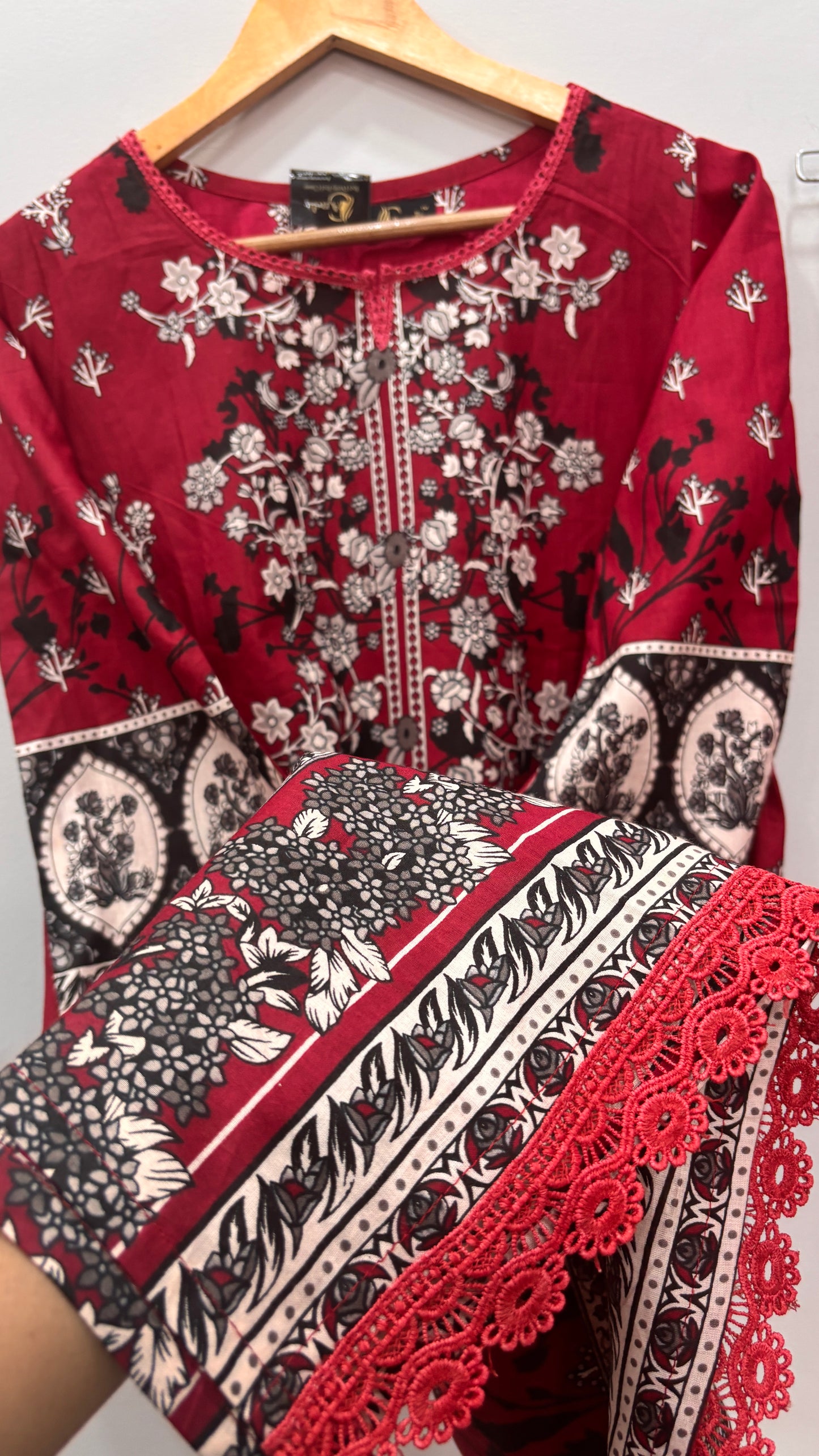 Maroon Cotton Printed lawn Suit Set