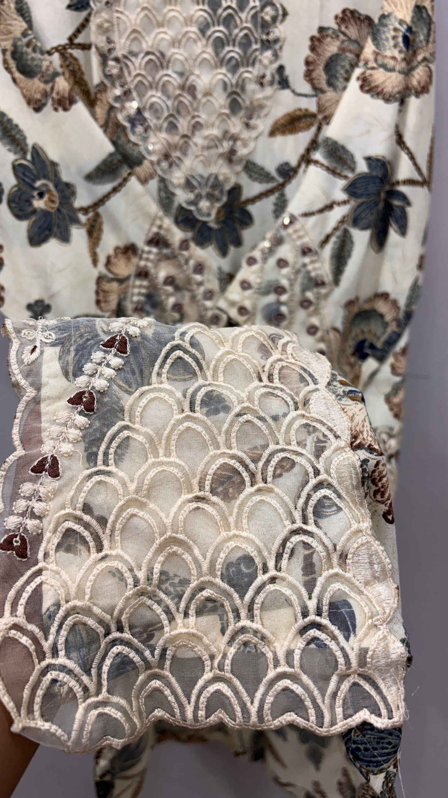 Ivory Blue- Floral Cutwork Suit Set