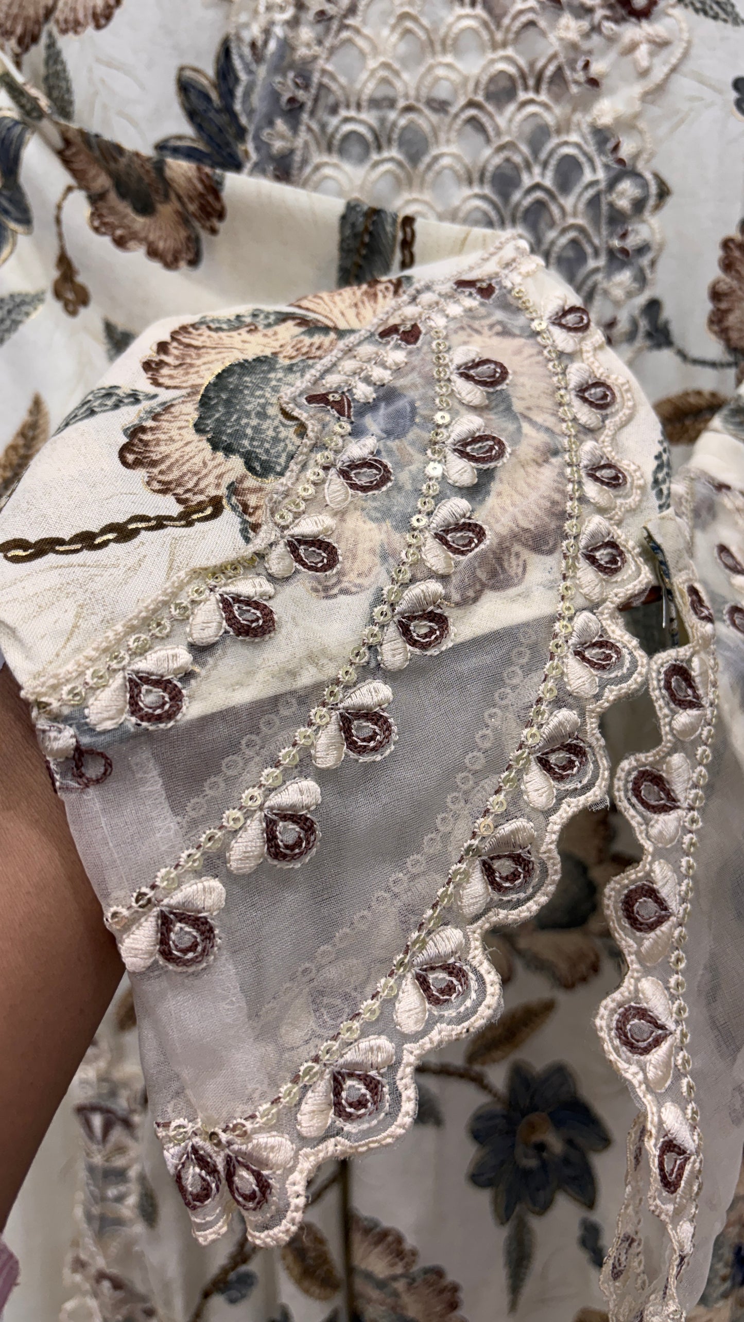 Ivory Blue- Floral Cutwork Suit Set