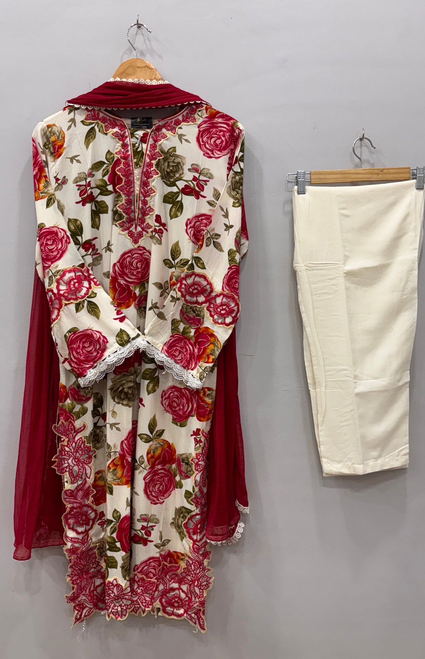 Rose Ivory- Floral Cutwork Suit Set