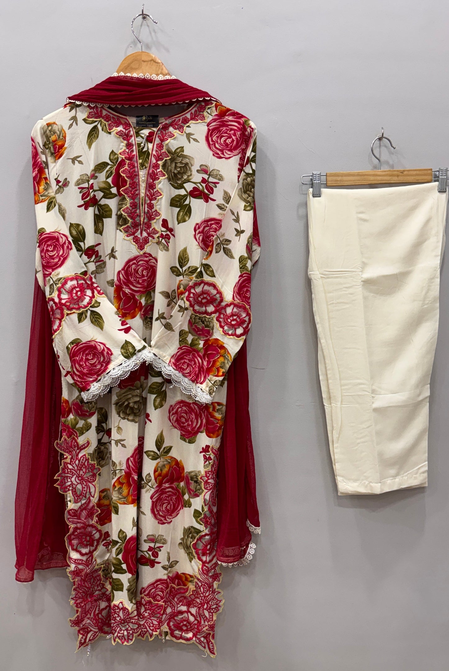 Rose Ivory- Floral Cutwork Suit Set