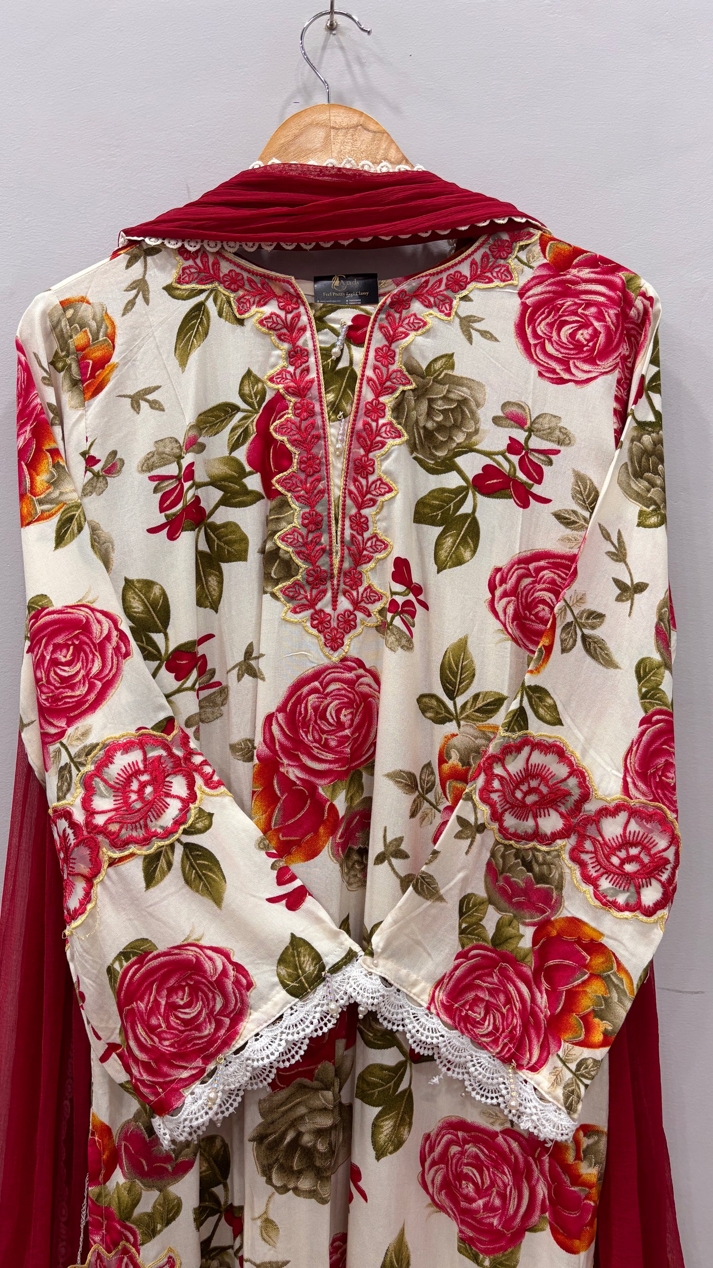 Rose Ivory- Floral Cutwork Suit Set