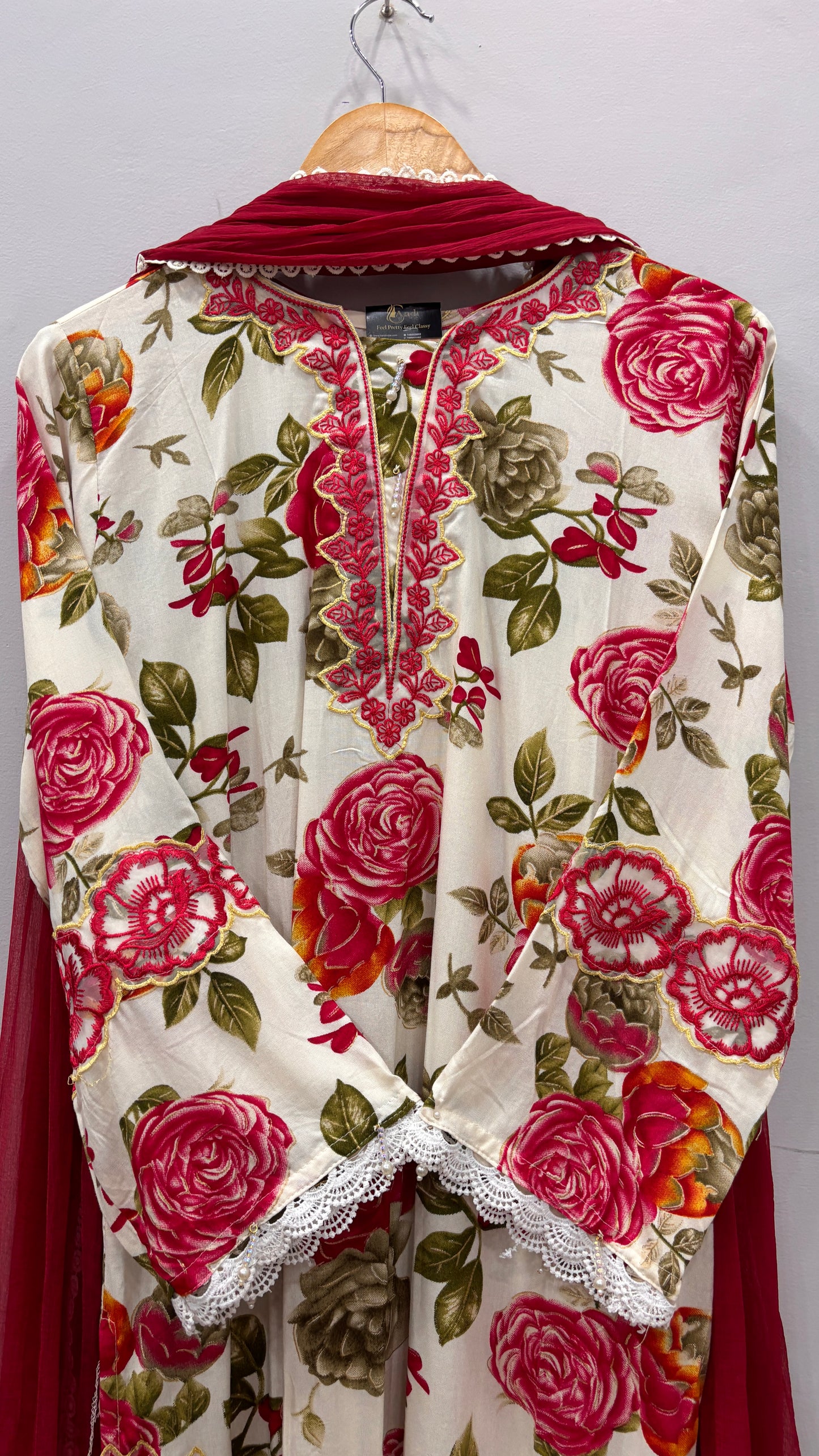 Rose Ivory- Floral Cutwork Suit Set