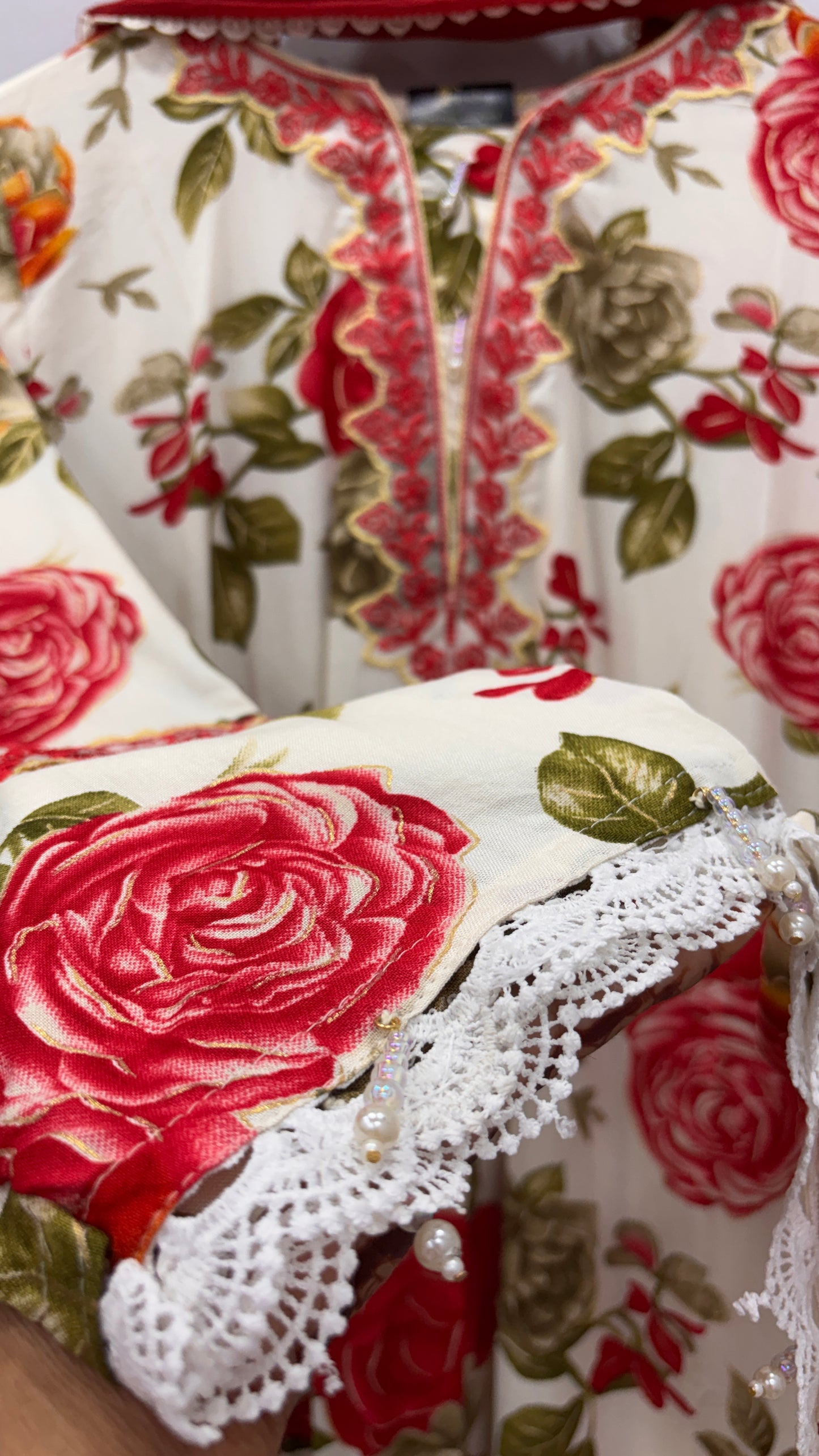 Rose Ivory- Floral Cutwork Suit Set