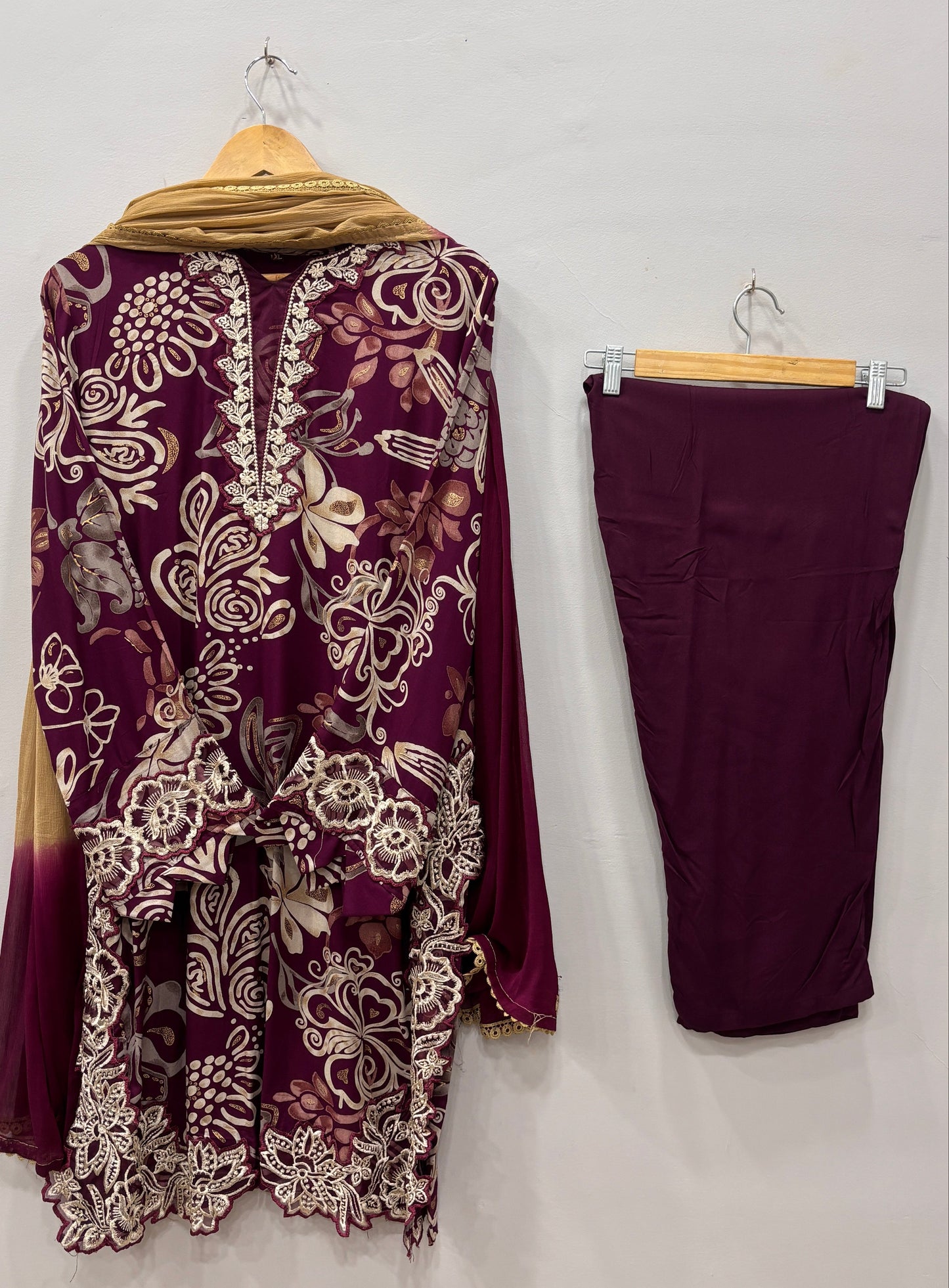 Royal Plum- Floral Cutwork Suit Set