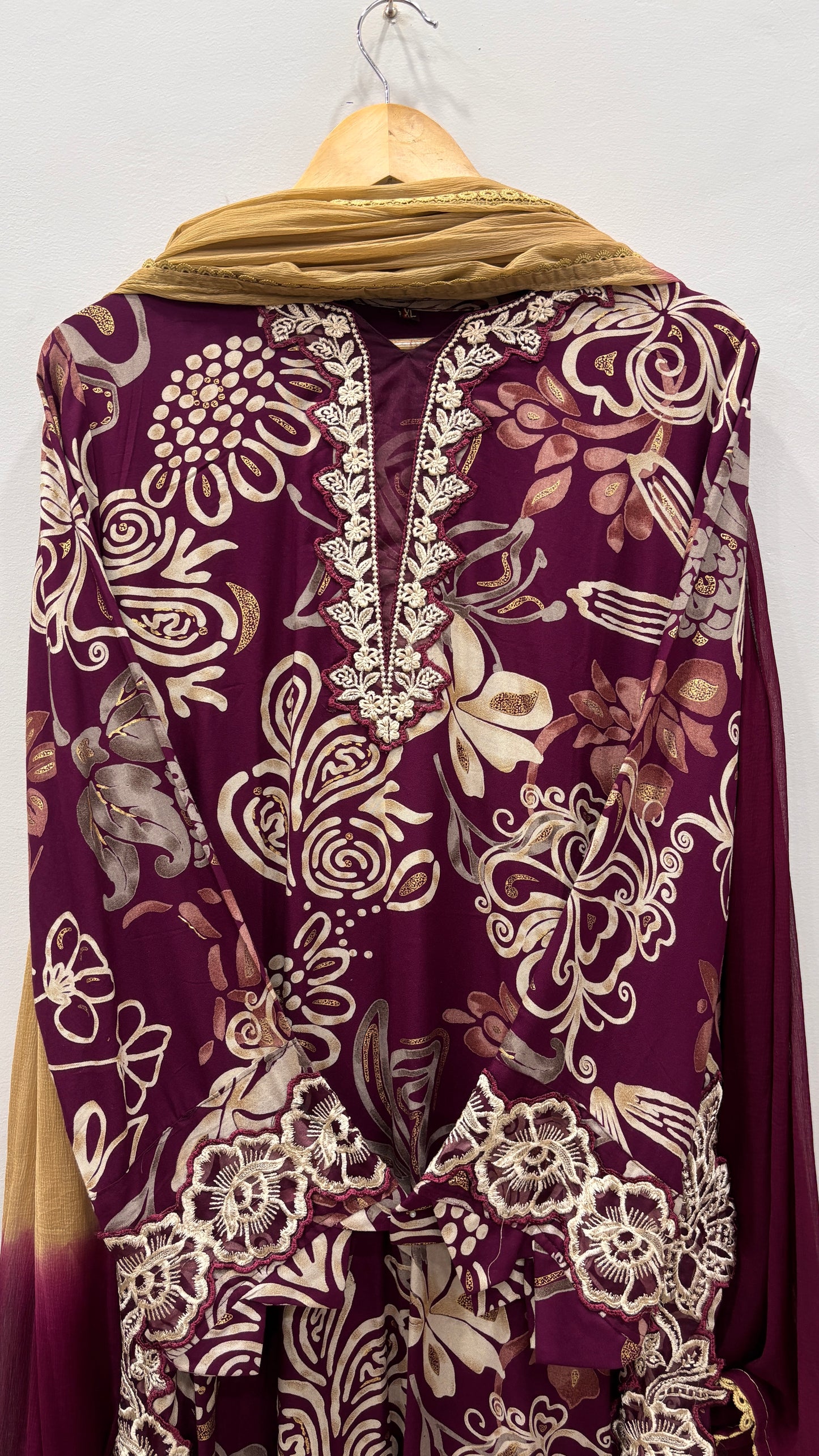 Royal Plum- Floral Cutwork Suit Set