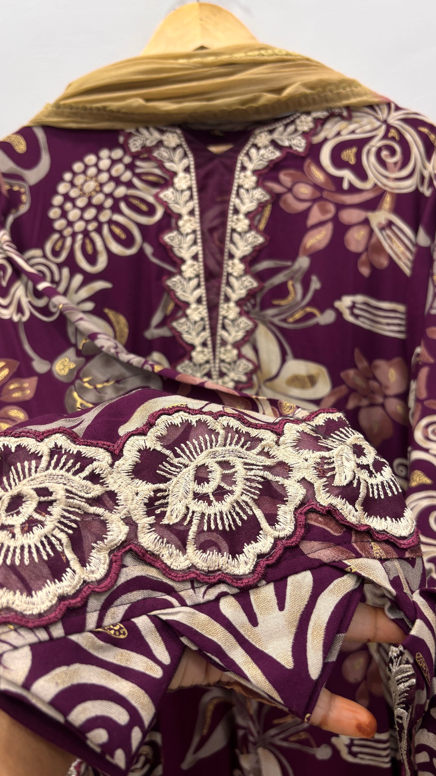 Royal Plum- Floral Cutwork Suit Set