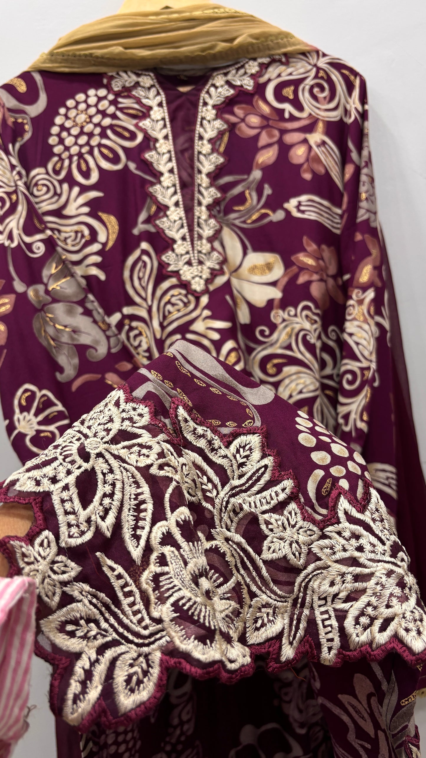 Royal Plum- Floral Cutwork Suit Set