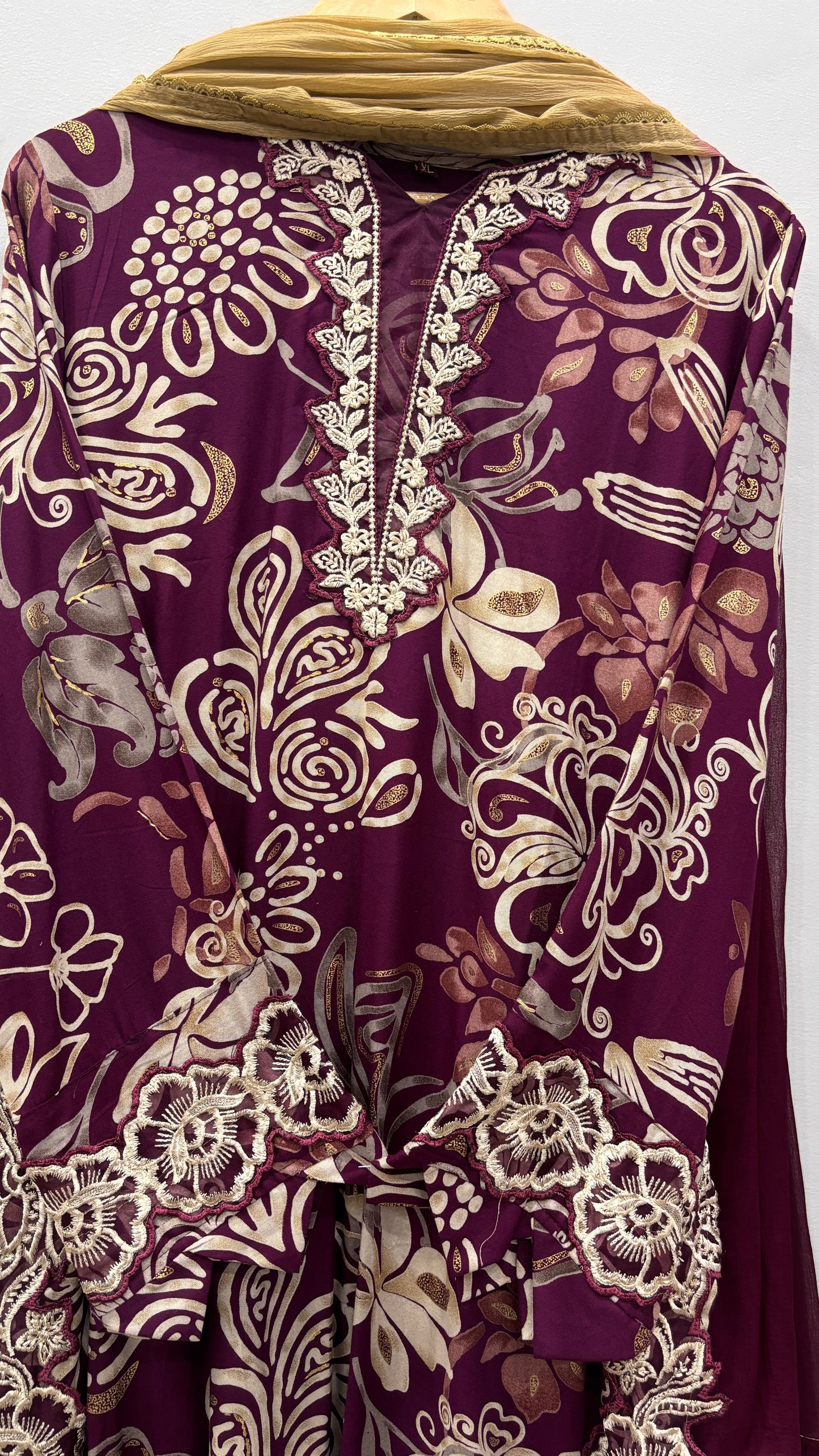 Royal Plum- Floral Cutwork Suit Set