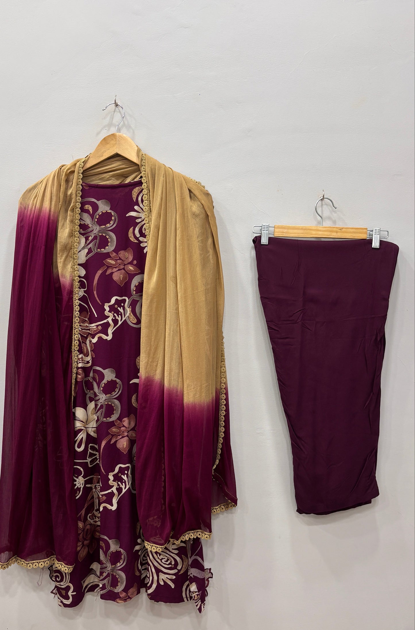 Royal Plum- Floral Cutwork Suit Set