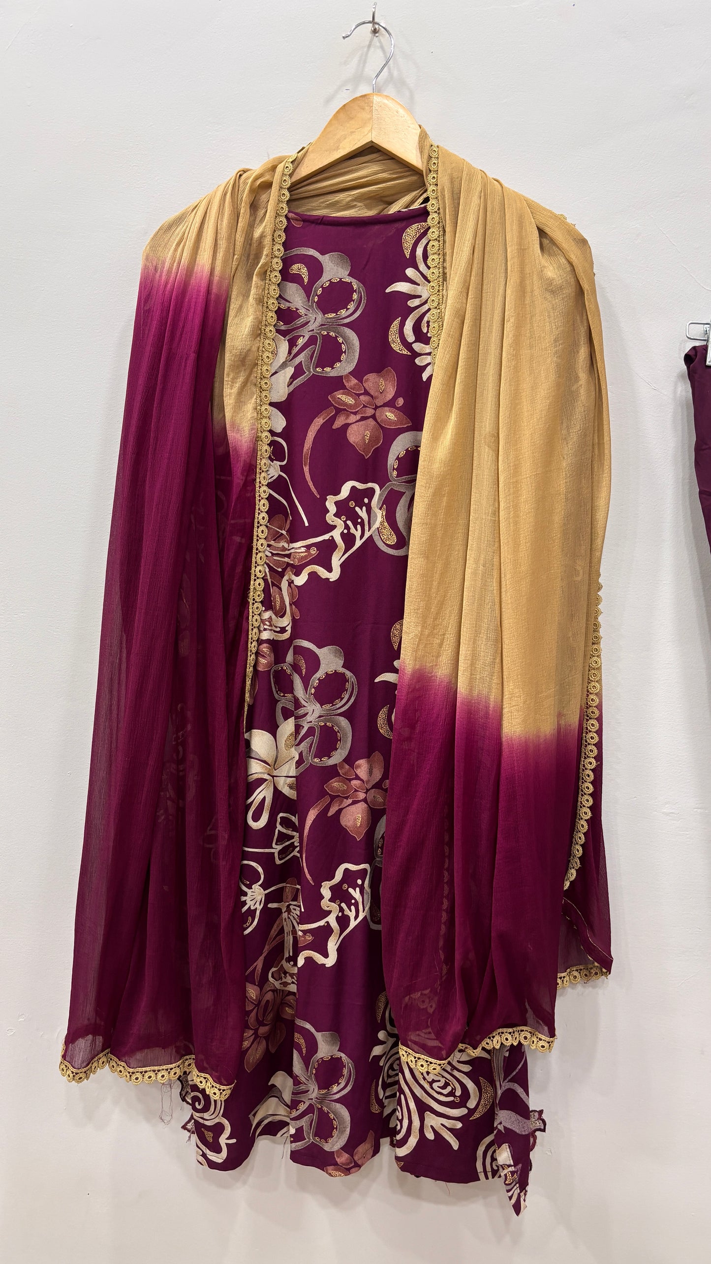 Royal Plum- Floral Cutwork Suit Set