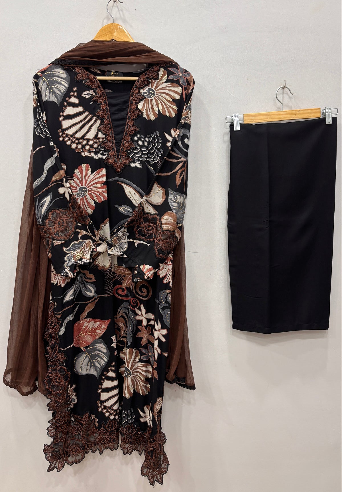 Pearl Black- Floral Cutwork Suit Set